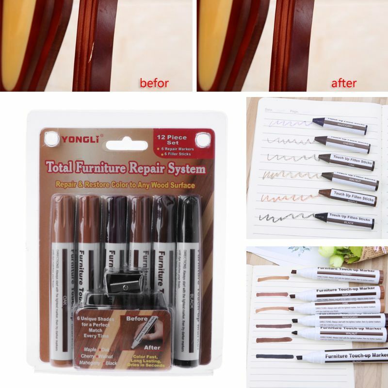 13 قطعة من قلم إصلاح الخشب المتطور، قلم تحديد الأثاث وعصي الشمع ومبراة لإصلاح الخدوش على الأرضيات والأثاث، سهل الاستخدام