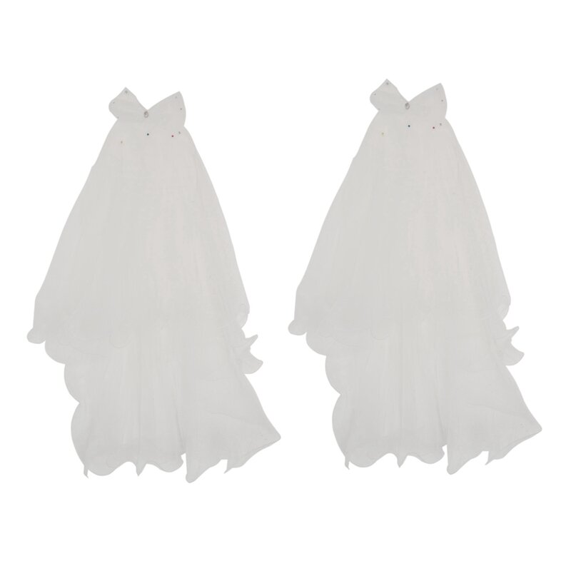 2X نساء طرحة زفاف فستان أبيض Bowknot طبقات تول الشريط حافة حجاب الزفاف