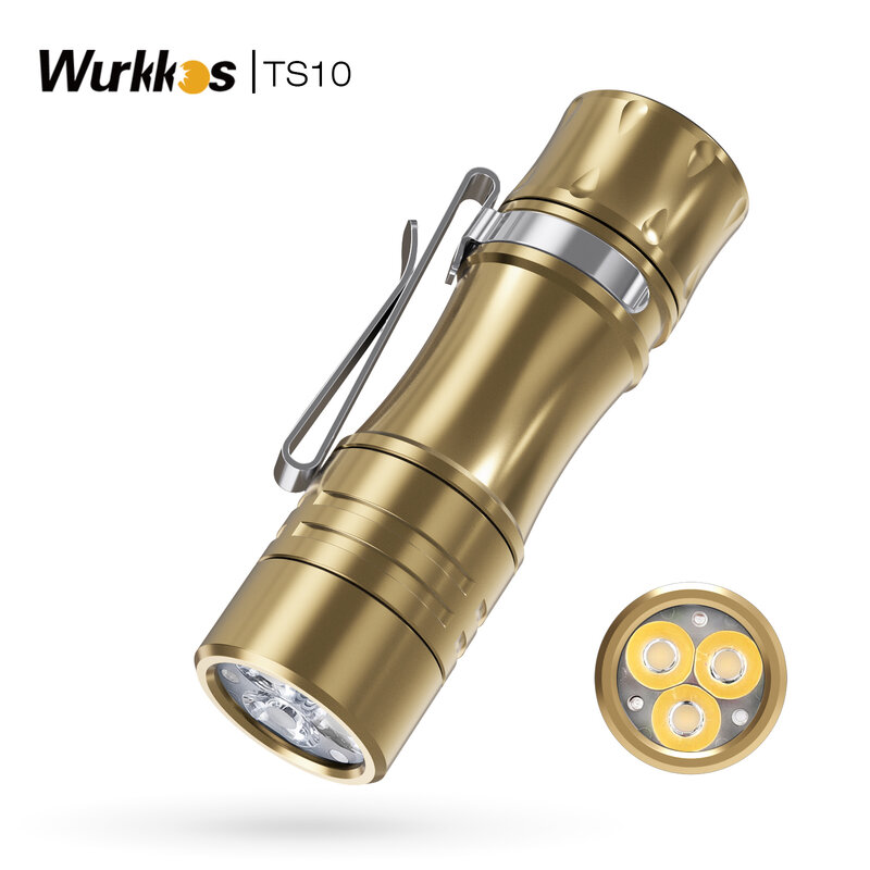 Wurkkos TS10 مصباح يدوي قوي صغير 14500 EDC مع 3*90 CRI LEDs ولون واحد Aux 1400LM كشاف جيب Anduril 2.0