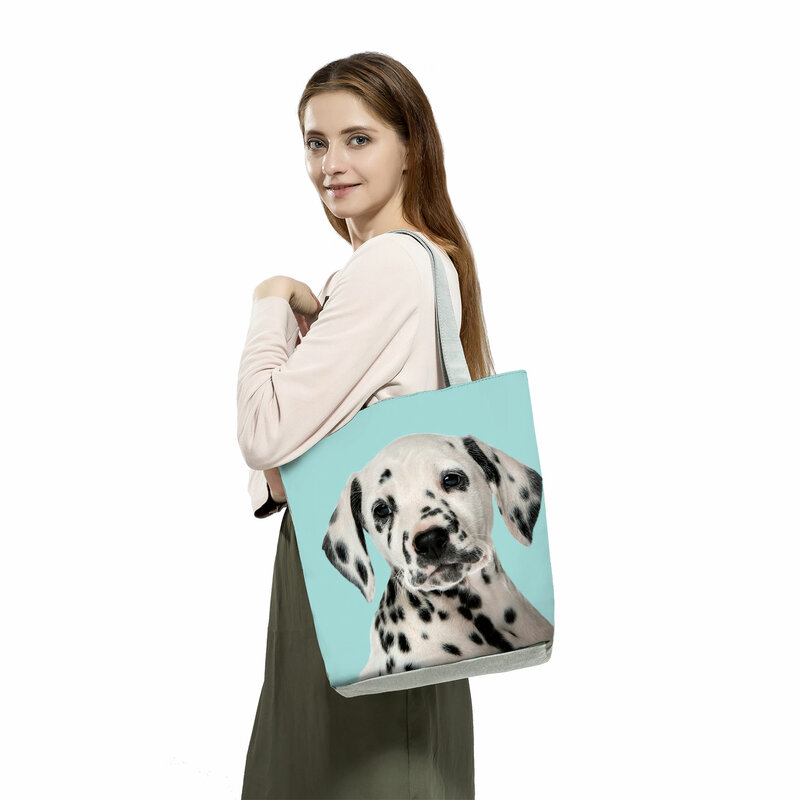 لطيف القط الكلب طباعة عالية السعة أكياس التسوق كل مباراة حقائب للنساء Kawaii الحيوانات الأليفة حقيبة الكتف قابلة لإعادة الاستخدام عادية السفر حمل