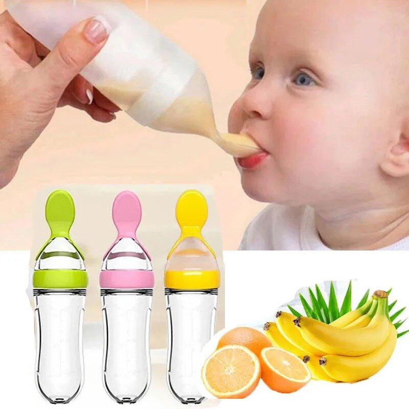 الوليد الطفل سيليكون الضغط زجاجة الرضاعة ، الطفل التدريب ملعقة ، الملحق تغذية الحليب ، آمنة مفيدة أدوات المائدة للأطفال