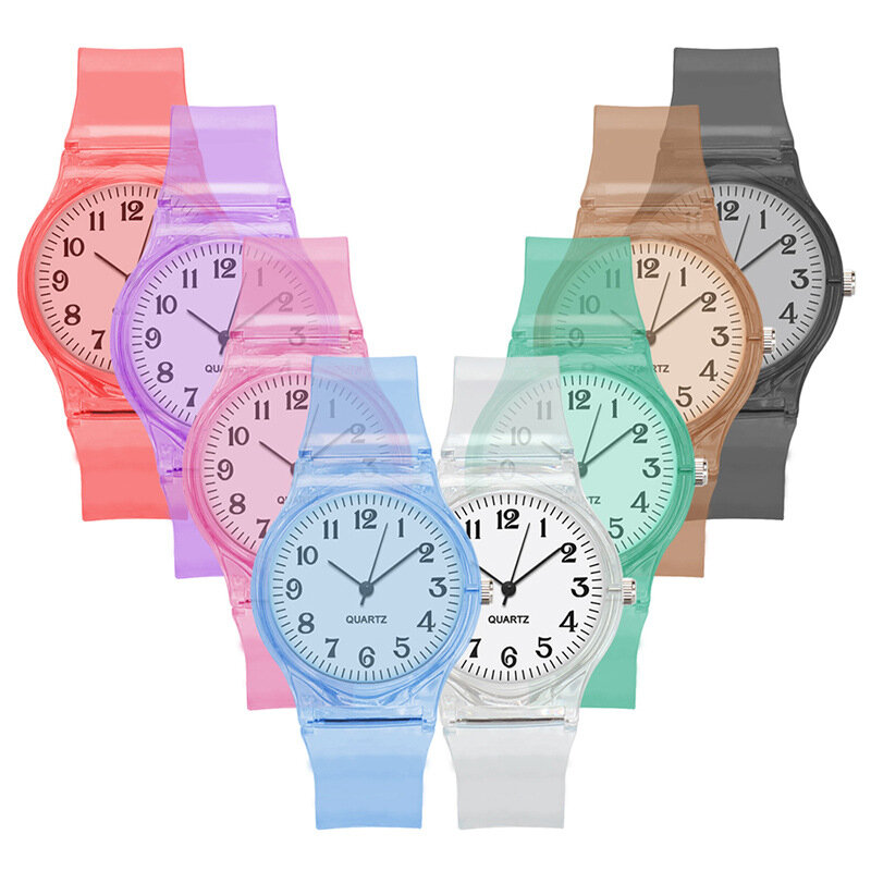 ساعة يد كوارتز بلاستيكية شفافة للأطفال ، ساعات جيلي ، ساعة رياضية ، مناسبة للطفل ، طالب ، فتاة ، صبي ، أطفال