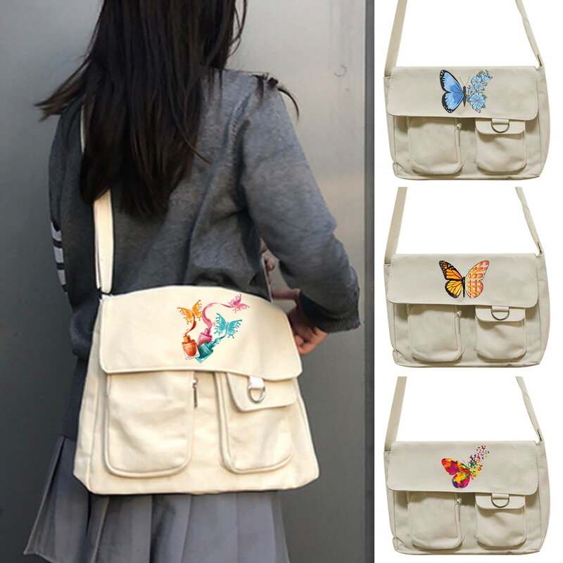 Messenger Bag women Shopping Shoulder Large Capacity Tote bag Unisex Simple travel Canvas Crossbody bags Butterfly Series Print