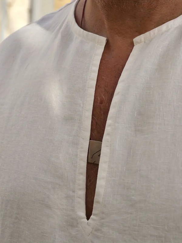 ربطة رجالية كاجوال مخططة برقبة على شكل حرف V ، رباط ذو فتحة فضفاضة ، ملابس عتيقة ، قميص بأكمام قصيرة ، نمط عرقي