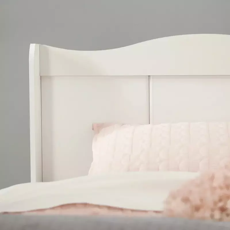 إطارات سرير منصة مع لوح أمامي ، سرير مزدوج الحجم ، لمسة ناعمة بيضاء