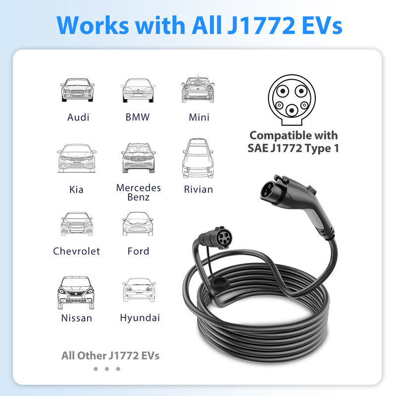 كابل تمديد الشحن للسيارة الكهربائية ، شاحن EV ، متوافق مع جميع شواحن SAE J1772 ، 40A ، 21ft ، ، ، من من من V ، J1772