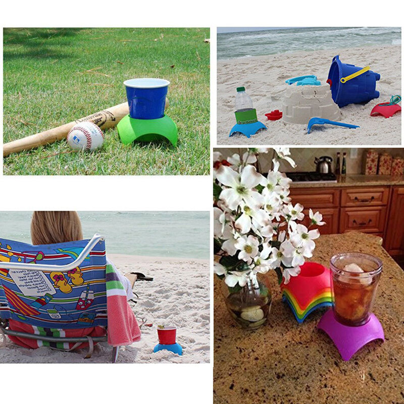 اكسسوارات الشاطئ لقضاء عطلة يجب أن يكون حامل الكأس الرمل للشاطئ 5 حزمة متعدد الألوان شاطئ الرمال كوستر شرب حامل الكأس ل