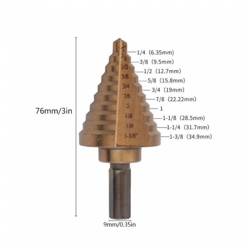 1 / 4 - 1 3 / 8 Titanium Plated Step Drill Bit 118 Degree X Shaped opening Drill Bits for Wood Panel / Aluminum Alloy / Copper