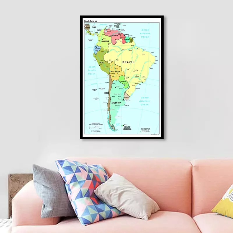 60*90 سنتيمتر أمريكا الجنوبية السياسية خريطة رذاذ حائط لوح رسم ملصق فني غرفة المعيشة ديكور المنزل اللوازم المدرسية