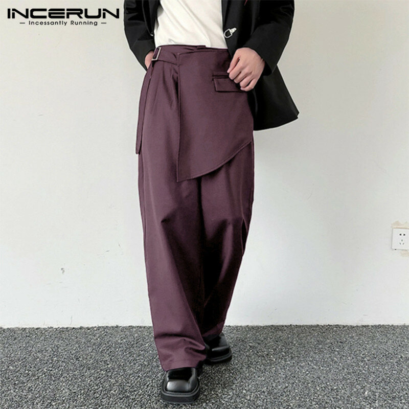 Incerun-سراويل رجالية ذات تصميم غير منتظم ، سراويل طويلة متطابقة بالكامل ، ملابس الشارع الترفيهية ، أزياء على الطراز الكوري ، * *