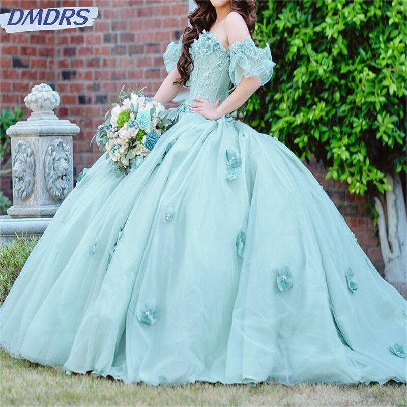 حبيبته النعناع الأخضر ثوب الكرة ، فساتين Quinceanera أنيقة ، الخرز زين ، فستان الأميرة الرسمي ، 15