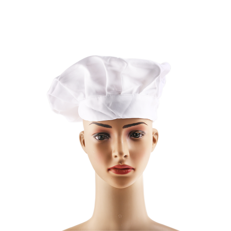 قبعة طاه مستديرة للجنسين ، قبعة تقديم الطعام ، غطاء رأس للموظفين ، خباز قابل لإعادة الاستخدام ، قبعة نادل للرجال ، أبيض