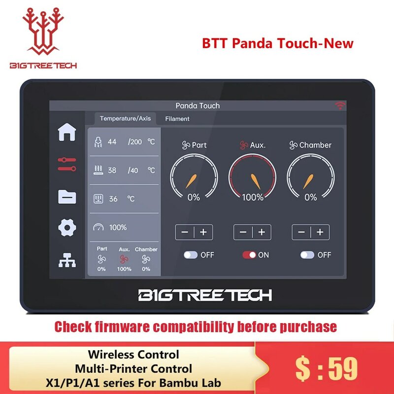 BIGTREETECH-شاشة باندا لاسلكية تعمل باللمس ، تحكم متعدد الطابعات ، كماشة ، عرض للخيزران ، واي فاي ، 5 بوصة ، P1P ، P1S #1
