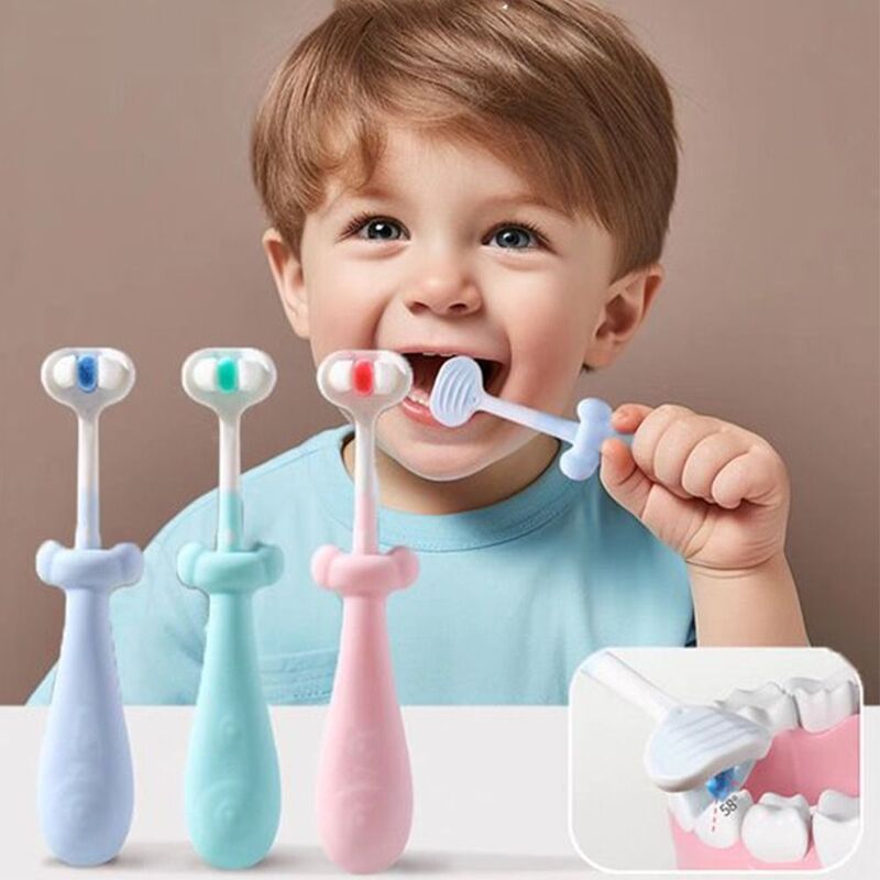 فرشاة أسنان ستريو ثلاثية الأبعاد للأطفال ، شعر ناعم للغاية ، مكشطة اللسان ، التنظيف العميق ، الصحة ، العناية بالفم ، فرشاة الأسنان