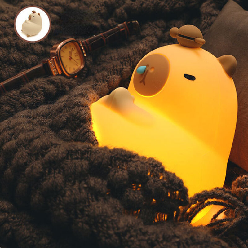 كابيبارا-مصباح ليلي من السيليكون على شكل حيوان كرتوني لطيف ، USB قابل للشحن ، مفتاح لمس ، مصباح يعتم ، ديكور غرفة الأطفال ، هدايا عيد الميلاد