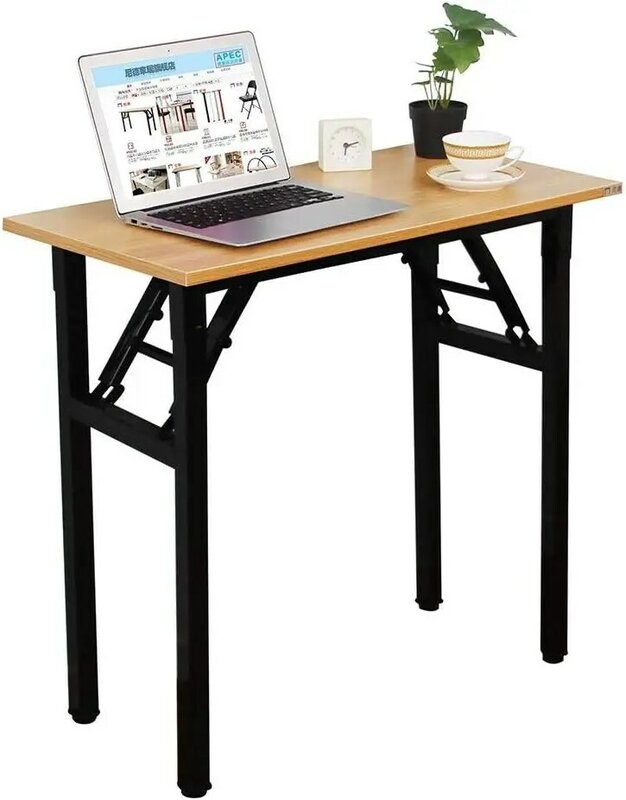 طاولة صغيرة قابلة للطي للمساحات الصغيرة ، مكتب كمبيوتر للمنزل والمكتب ، خشب الساج والأسود ، بدون تركيب مطلوب ، في