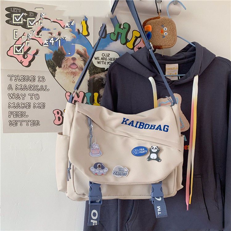 اليابانية سعة كبيرة حقيبة قماش قنب للجنسين Ulzzang حقيبة ساعي الكورية Ins طالب Harajuku الكتف حقيبة ساعي