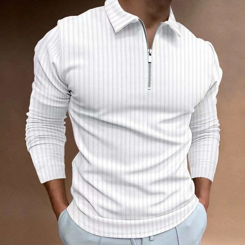 قميص بولو رجالي بأكمام طويلة بسحاب ، قميص رياضي غير رسمي بياقة طية صدر ، عصري ، الأكثر مبيعًا