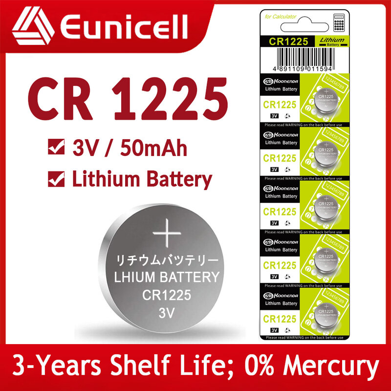 بطاريات Eunicell 3 فولت 50 مللي أمبير CR1225 بطاريات عملة CR 1225 DL1225 BR1225 5020LC LM1225 بطارية ليثيوم لمشاهدة ألعاب التحكم عن بعد