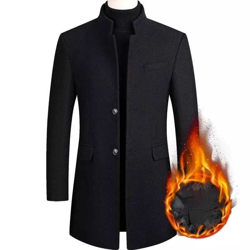 براون-معطف رجالي غير رسمي للأعمال ، معطف صوف أحادي اللون ، طراز صيني ، معطف للخريف والشتاء للرجال ، علامة تجارية ،