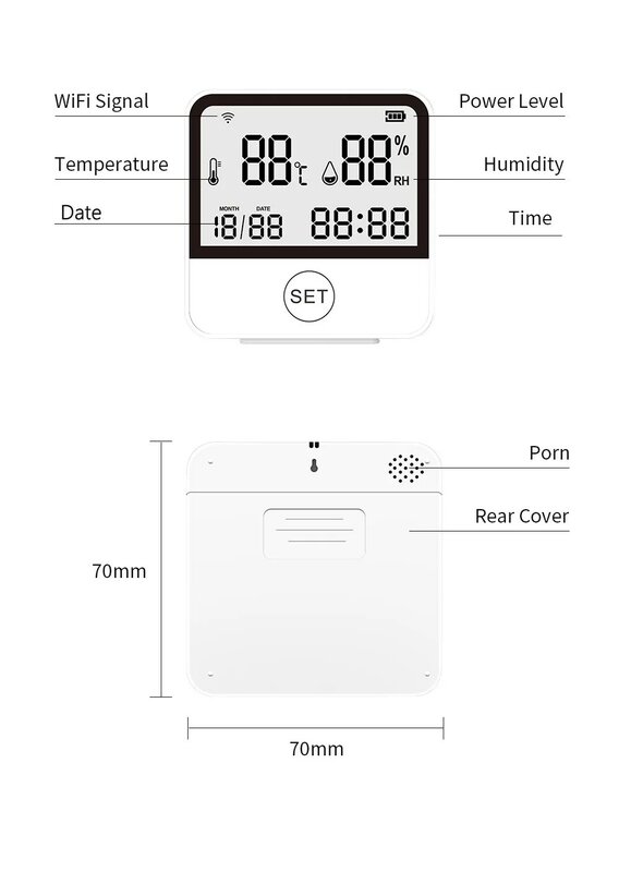 Tuya واي فاي استشعار درجة الحرارة والرطوبة ، الذكية الرطوبة في الأماكن المغلقة ، ميزان الحرارة مع شاشة LCD ، ويدعم اليكسا ، جوجل الرئيسية