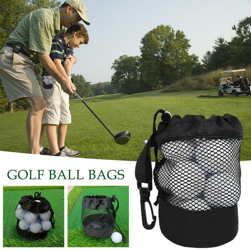 حقيبة تخزين كرة الغولف السوداء الخاصة ، حاوية كرة الغولف ، الرباط كيس شبكة النايلون ، يمكن أن تعقد الكرة