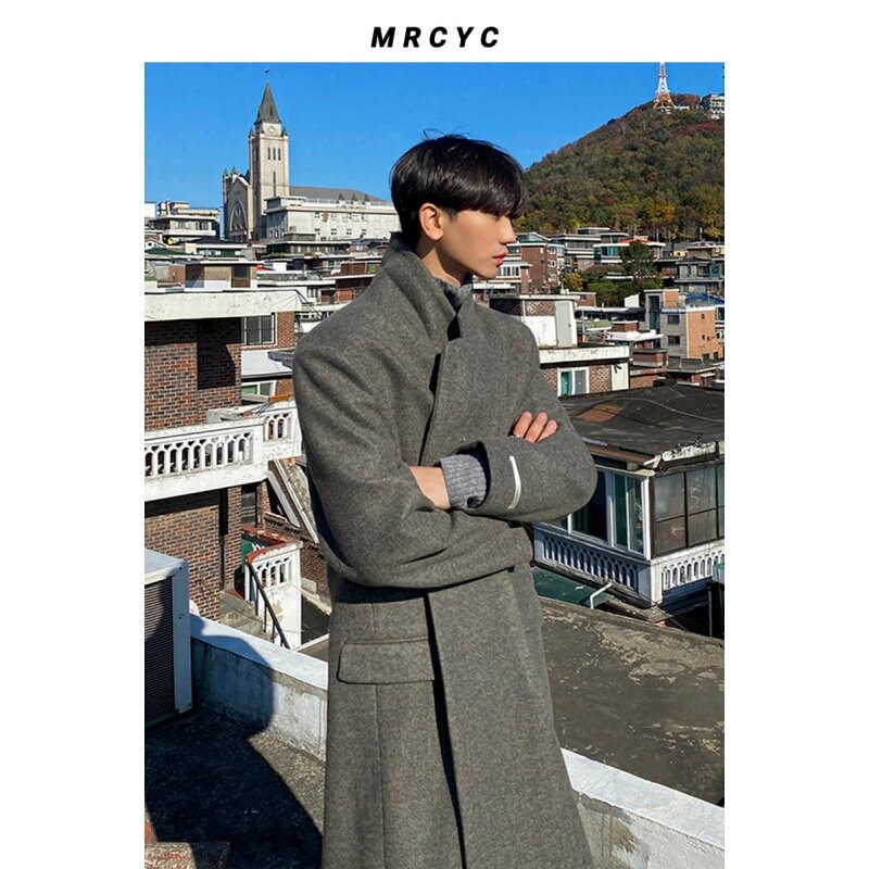 معطف الصوف الرجال الشتاء النسخة الكورية الجديدة من الاتجاه فضفاضة طويلة عالية الجودة معطف الصوف معطف.