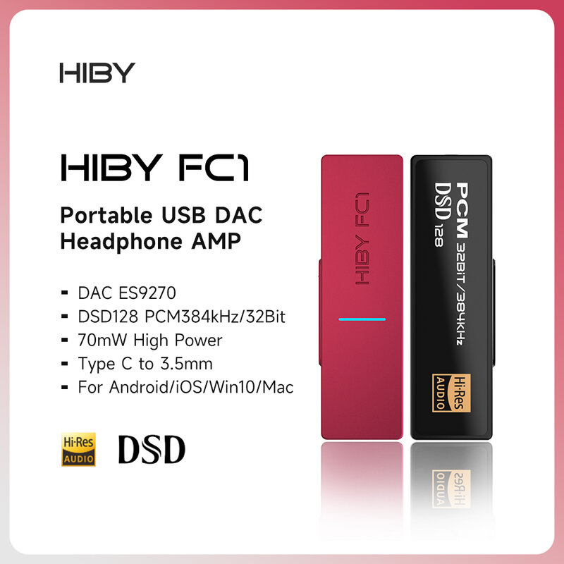 Hiye نوع محمول fc إلى c1 الإخراج ، USB ، فك ترميز الصوت DAC ، سماعة رأس أمبير ، DSD128 لنظام Android ، iOS ، Mac ، Win 10 ، PC ، الهاتف الذكي