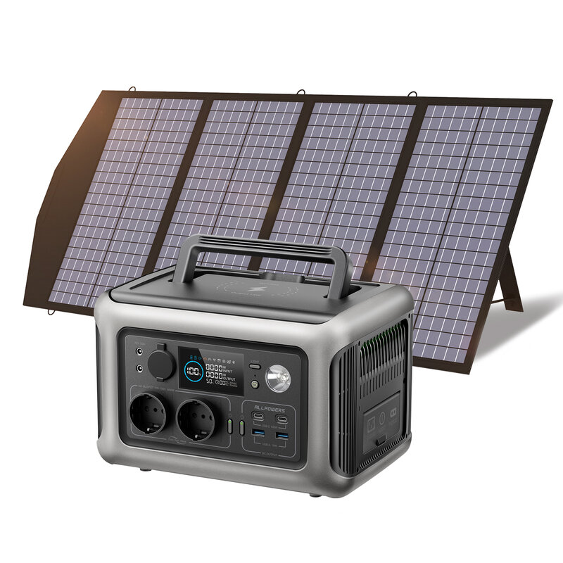 Allforce R600 محطة الطاقة المحمولة مع لوحة للطاقة الشمسية (اختياري) ، 299Wh 600 واط LiFePO4 بطارية للمنزل النسخ الاحتياطي في الهواء الطلق التخييم RV