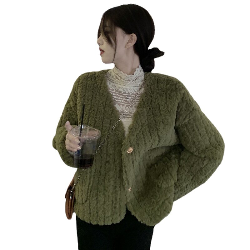 ZXRYXGS-معطف من صوف الغنم المقلد بمزاجية للنساء ، جاكيت جديد برقبة على شكل حرف v ، ملابس عصرية ، ملابس موضة ، خريف وشتاء ، 2023
