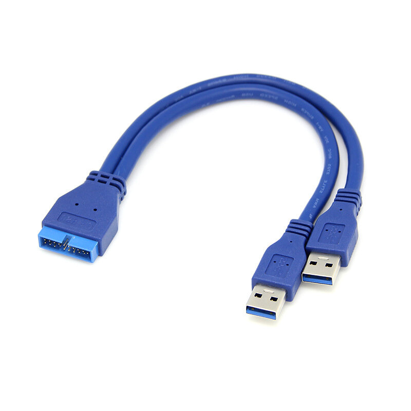 USB3.0 المزدوج USB ذكر إلى اللوحة الرئيسية 20Pin كابل 2 * USB A إلى 19 دبوس تمديدات كابلات USB 50 سنتيمتر 20Pin إلى USB 3.0 كابل