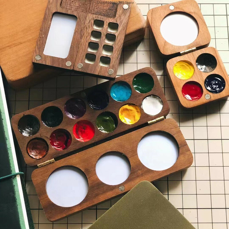 المحمولة خشبية اليدوية رسم بالألوان المائية صندوق فارغ صندوق صغير الجوز الأسود/الكرز الطلاء لوحة اللوحة