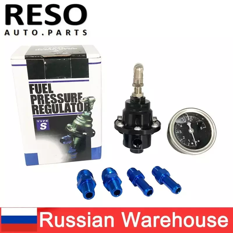 Reso-منظم ضغط وقود قابل للتعديل عالمي ، من النوع S مع مقياس وتعليمات مع شعار