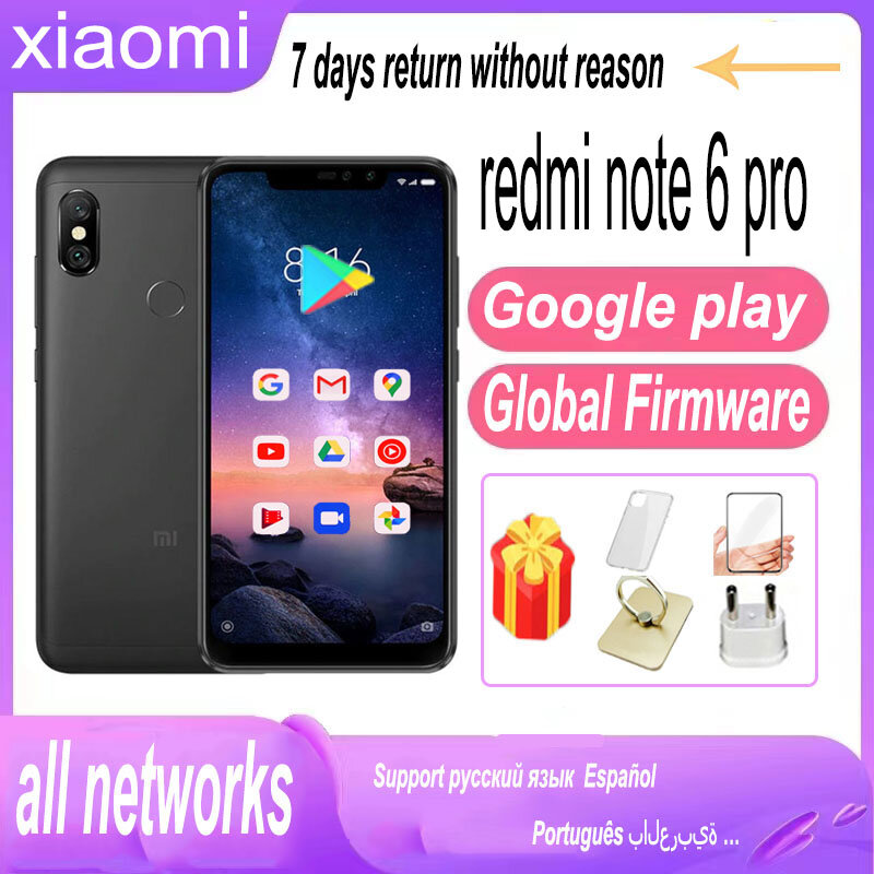 هاتف ذكي Xiaomi-Redmi Note 6 Pro ، Rom عالمي ، Snapdragon Inches ، من من من نوع Snapdragon Inches ، ومن نوع x ah ، ومن نوع Pixels