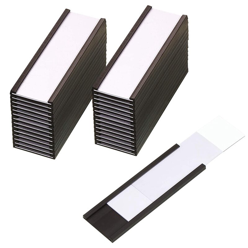30 قطعة حاملي التسمية المغناطيسية مع حاملي بطاقات البيانات المغناطيسية مع حماة البلاستيك واضحة Shelf المعدنية (1 × 3 بوصة)
