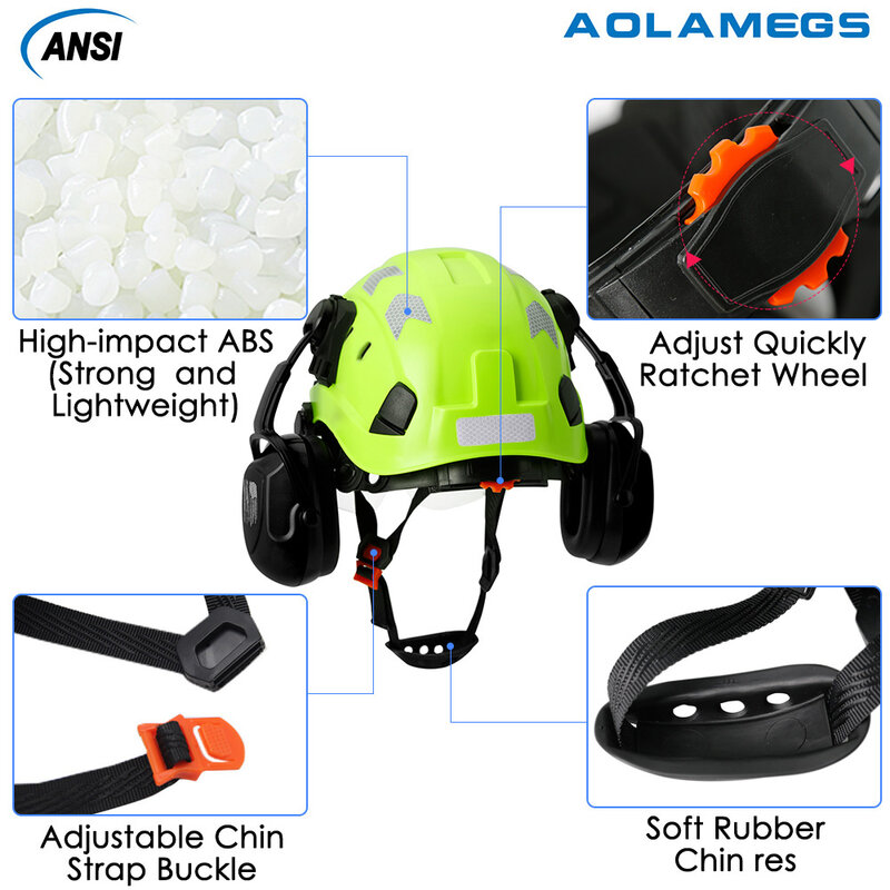خوذة السلامة مع أقنعة بنيت في نظارات الأذن ملصقات الحد من الضوضاء للمهندس ABS قبعة صلبة ANSI قبعة العمل الصناعية