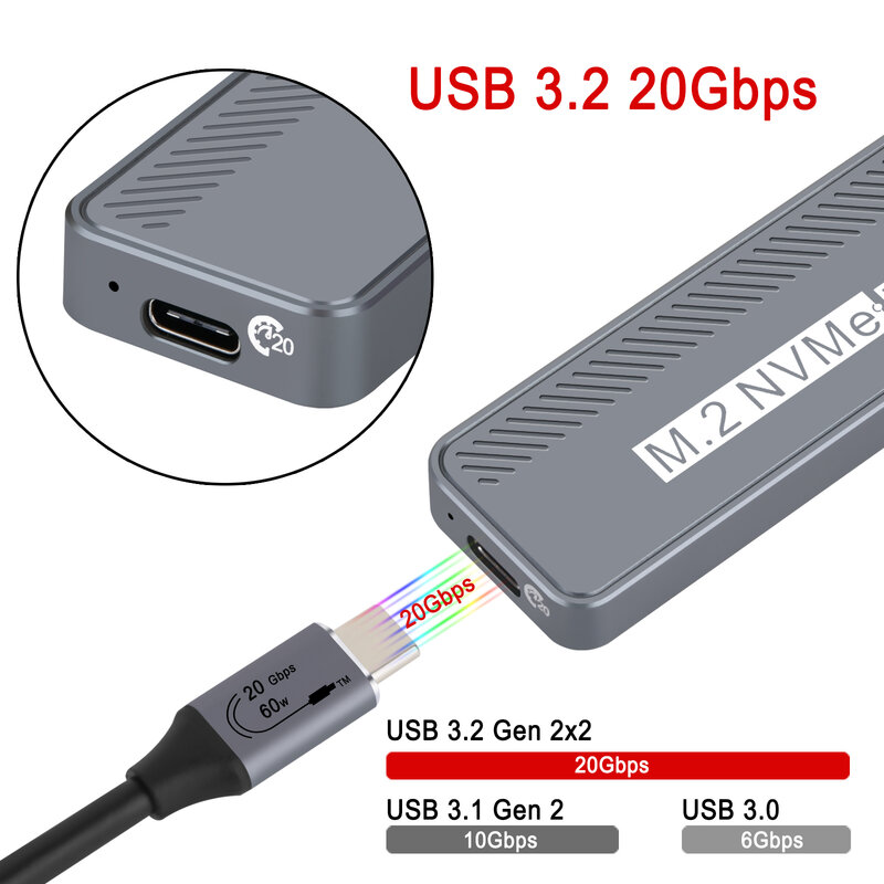 حاوية NVME من سبائك الألومنيوم ، USB Gen 2 ، 20 جيجابايت في الثانية ، تناسب الحد الأقصى 4 ، من من من من من من ومن ومن ومن ومن ومن ومن ومن ومن ومن ومن ومن ومن ومن ومن ومن ومن ثم ، ومن ويندوز وماك بوك
