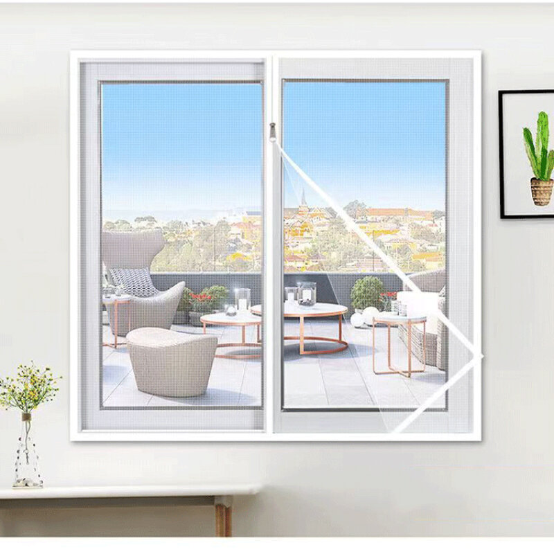 تخصيص نافذة الشاشة البعوض ، المنزل الذاتي تثبيت ناموسية ، نافذة الشاشة ذاتية اللصق ، نمط سستة ، أبيض