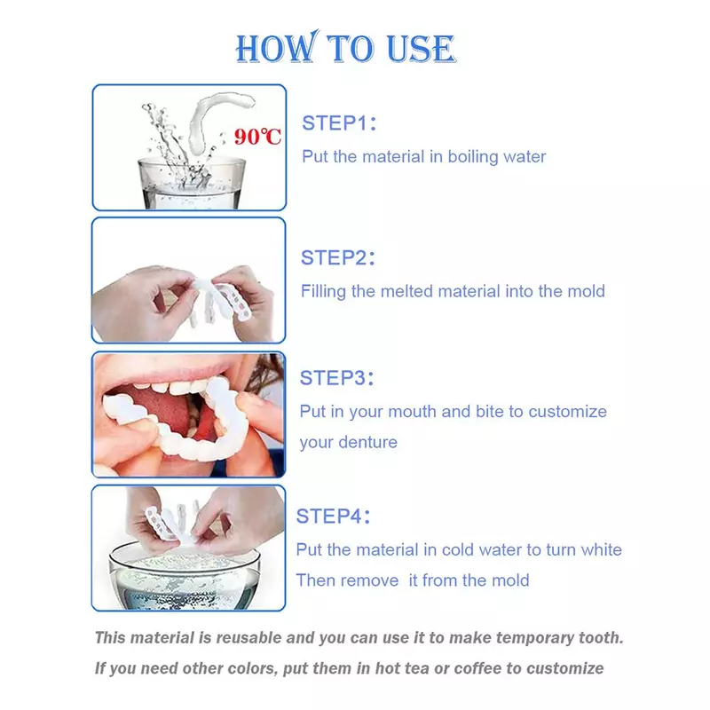 القشرة المفاجئة على الأسنان عدة وهمية المؤقتة تبييض الأسنان استبدال مؤقت الأسنان استبدال الرجال النساء شحن مجاني