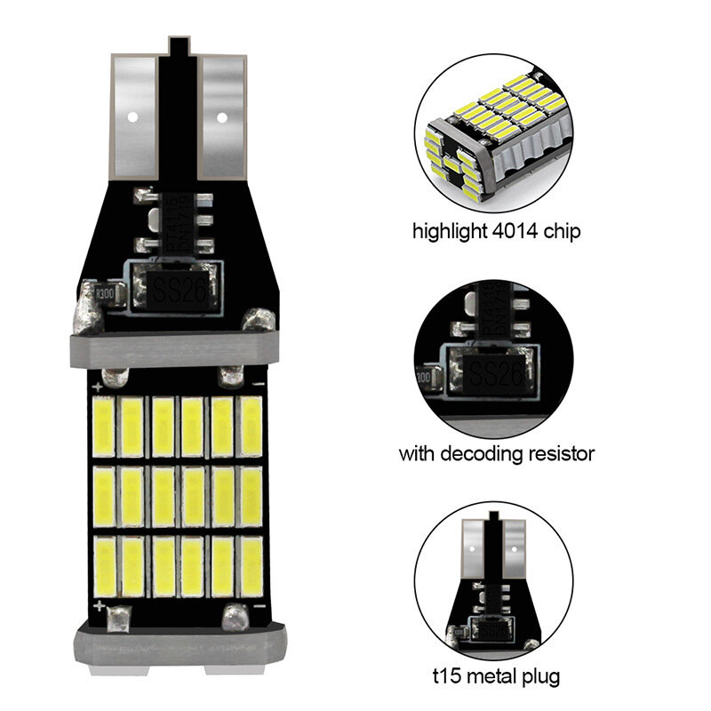 لمبات LED فائقة السطوع للمصباح العكسي ، مصباح إشارة ، مصباح إيقاف السيارة ، أبيض ، أصفر ، أضواء السيارة ، W16W ، 12 فولت ، T15 ، 1 قطعة