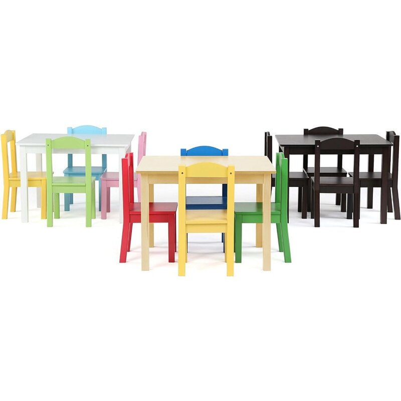 طاولة وكرسي خشبي للأطفال ، 4 كراسي متضمنة ، مثالية للفنون والحرف اليدوية ، وقت الوجبات الخفيفة ، التعليم المنزلي ، الرمادي ، الأزرق ، الأخضر ، الأصفر ، 5 *