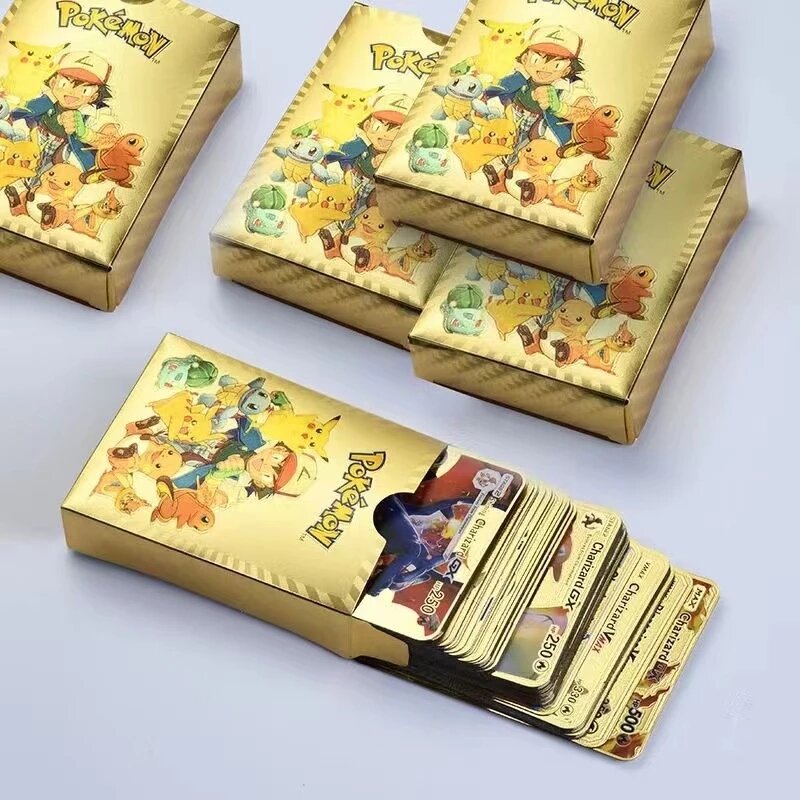 بطاقة معركة بوكيمون الذهبية للأطفال ، بطاقة رقائق ذهبية ، أسود ، فضي ، إنجليزية ، فرنسية ، ألمانية ، إسبانية ، هدية عيد ميلاد