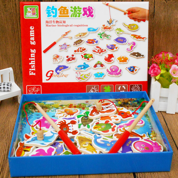 32 قطعة مونتيسوري طفل خشبي ألعاب لعبة الأسماك للأطفال المغناطيسي الصيد اللعب هدايا لمدة 3 سنوات الفتيات الفتيان تعلم الصينية