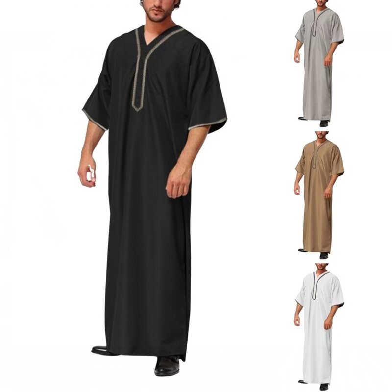 طقم روب إسلامي طويل فضفاض للرجال ، قميص دبي ، كم قصير ، المملكة العربية السعودية ، ملابس ثوب ، عباية عربية باكستانية ، 2023