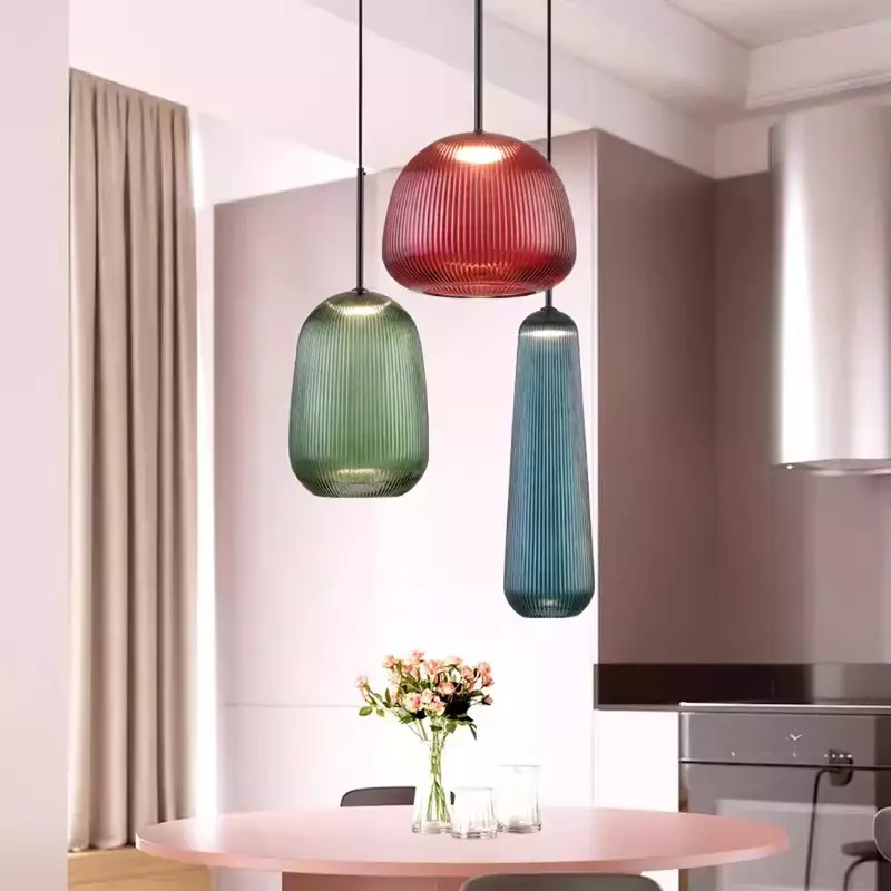 أضواء LED زجاجية ملونة ، مصباح إبداعي لغرفة المعيشة ، مصباح جانبي بسيط ، مطعم قديم ، ثريا مزخرفة ، زجاج ملون