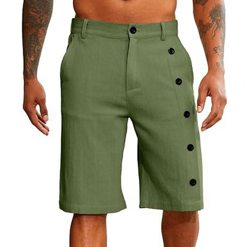 شورت رجالي متعدد الأزرار مع حزام مطاطي ، ملابس شاطئ صيفية غير رسمية تناسب الساق المستقيمة