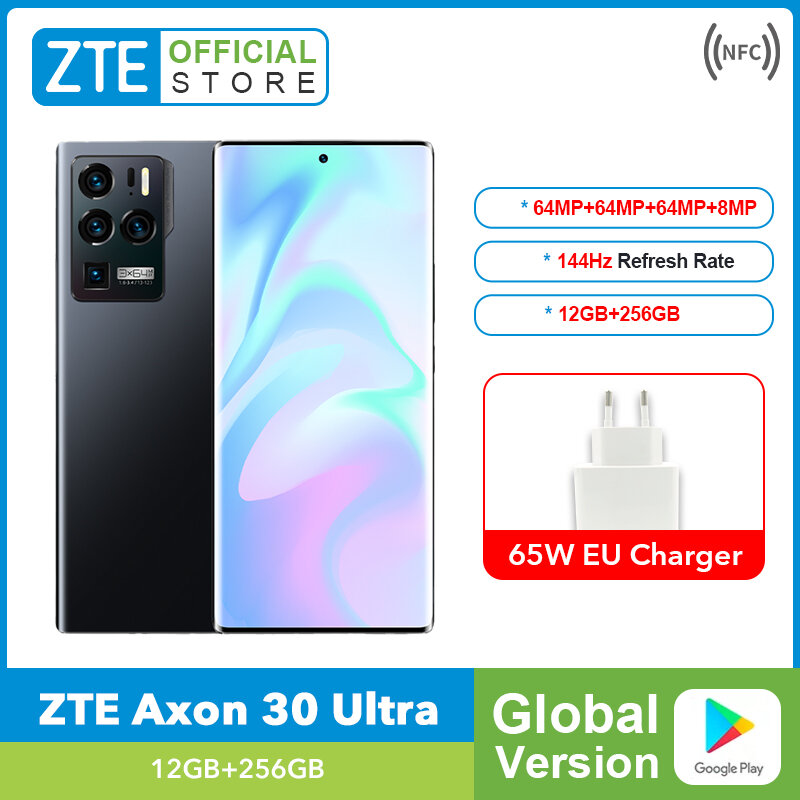 هاتف ZTE Axon 30 هاتف ذكي فائق 5G إصدار عالمي 6.67 بوصة 144 هرتز AMOLED سنابدراجون 888 ثلاثي كاميرا 64 ميجابكسل 65 واط Spuercharge هاتف خلوي