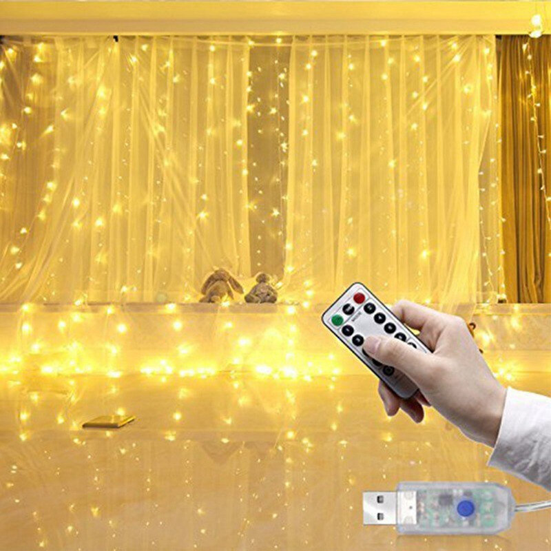 مقاوم للماء الأسلاك النحاسية LED أضواء الستار ، أضواء الجنية ، 8 طرق ، عن بعد ، USB ، غرفة نوم ، الطرف ، الزفاف