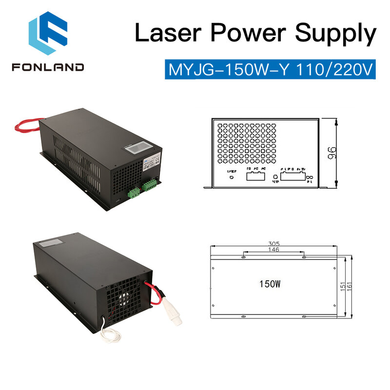 FONLAND 150 واط الليزر مصدر امدادات الطاقة MYJG-150W 110/220 فولت مع شاشة عرض ل Co2 الليزر أنبوب آلة قطع مصدر KIN