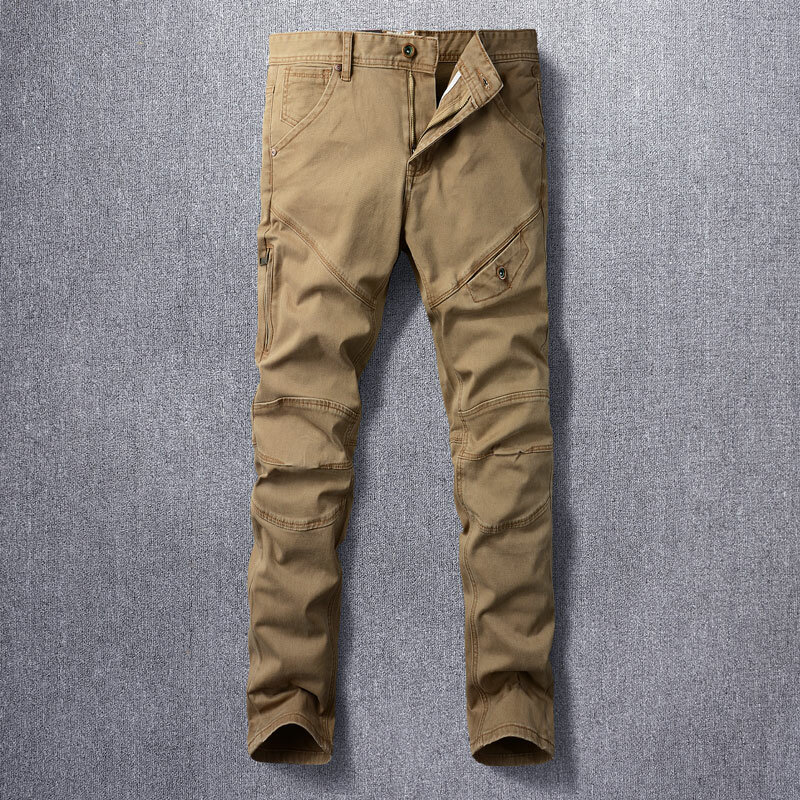 بنطلون جينز ضيق مناسب للرجال من الكاكي ، بنطال هيب هوب مرقع ، جيب بسحاب ، ملابس عصرية ، مصمم #1